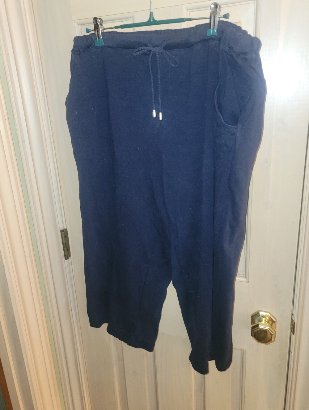 Navy Blue Drawstring Capris Sweatpants Villager Womens Plus Sz 1X
